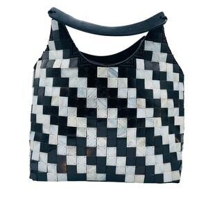 VTG MAD by Design Black White Mother of Pearl Check Hand Bag Purse Funky Unique